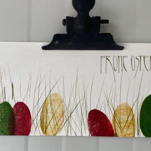 Selbst gestaltete Osterkarte mit Prägung und Kalligrafie